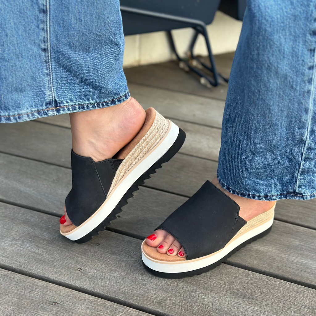 Diana Mule Wedge Sandal Black Leather - sneakers - view 2